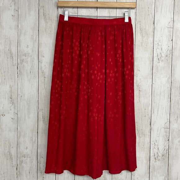 Handmade Red Flowy Star Graphic Midi Pleated 4th Of July Lightweight Skirt - Picture 1 of 8